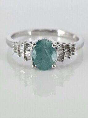 Rare Grandidierite & White Diamond Baguettes Ring Platinum Sterling Silver Sz 9!